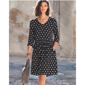 Garnet Hill Bohemian Floral Pocket Dress SZ 2 Drop Waist  Casual Chic Minimalist